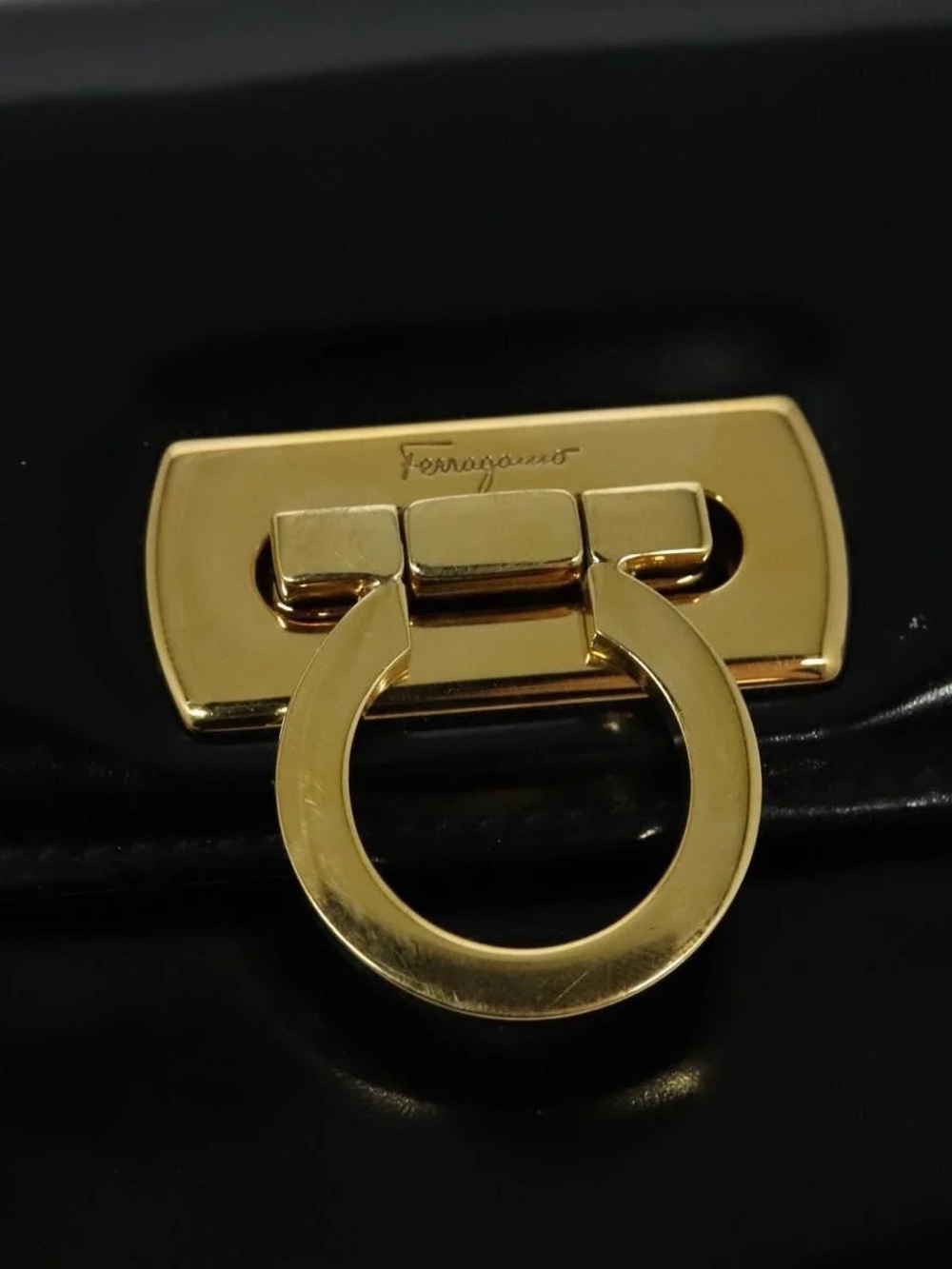 Salvatore Ferragamo Black Patent Leather Shoulder Bag Gold Hardware - Picture 10 of 10